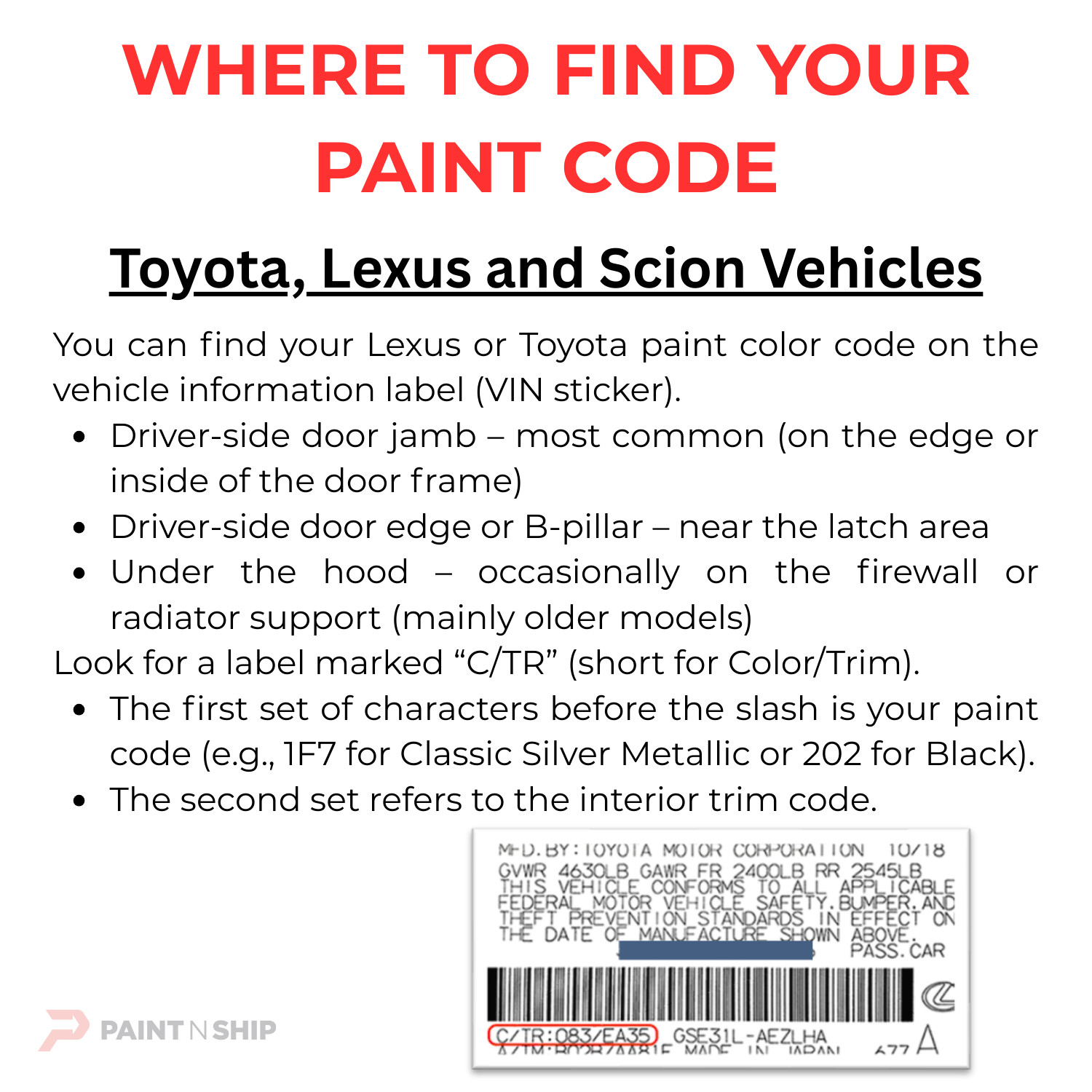 TOYOTA LEXUS SCION Touch Up Paint | Bottles, Aerosol, OEM Color Match