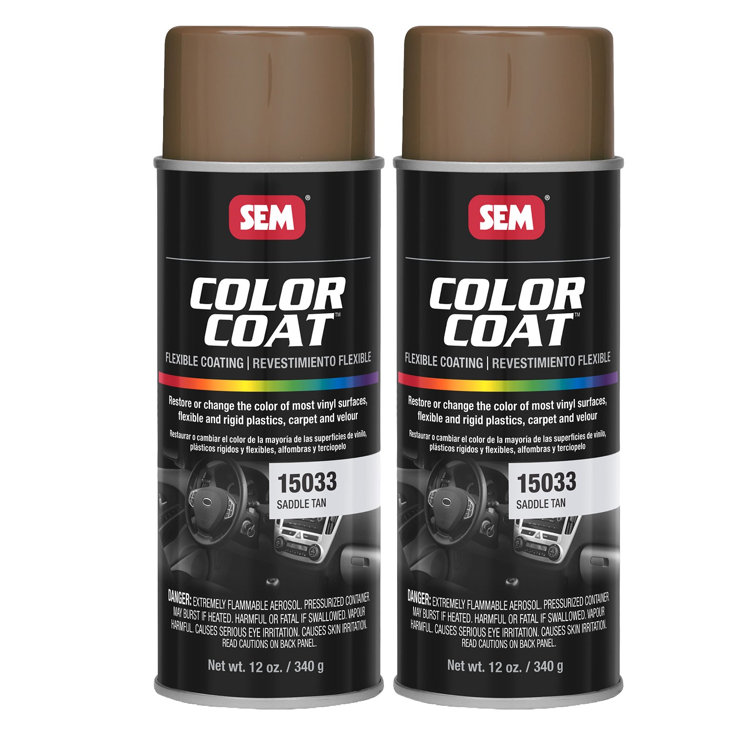 SEM Color Coat Saddle Tan Vinyl Spray Auto Paint 12 oz. SEM 15033, 2 Pack