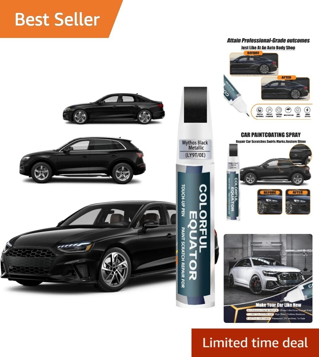 0.4 Fl Oz Mythos Black Metallic Touch-Up Paint for Audi – Quick-Dry Scratch Fix