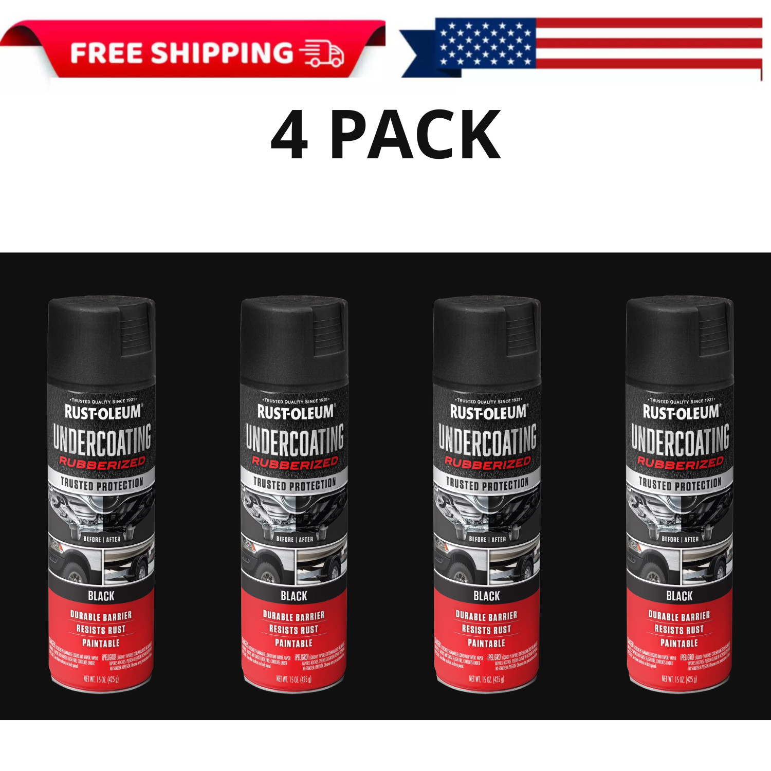 Black, Rust-Oleum Rubberized Undercoating-248657, 15 oz, 4 Pack