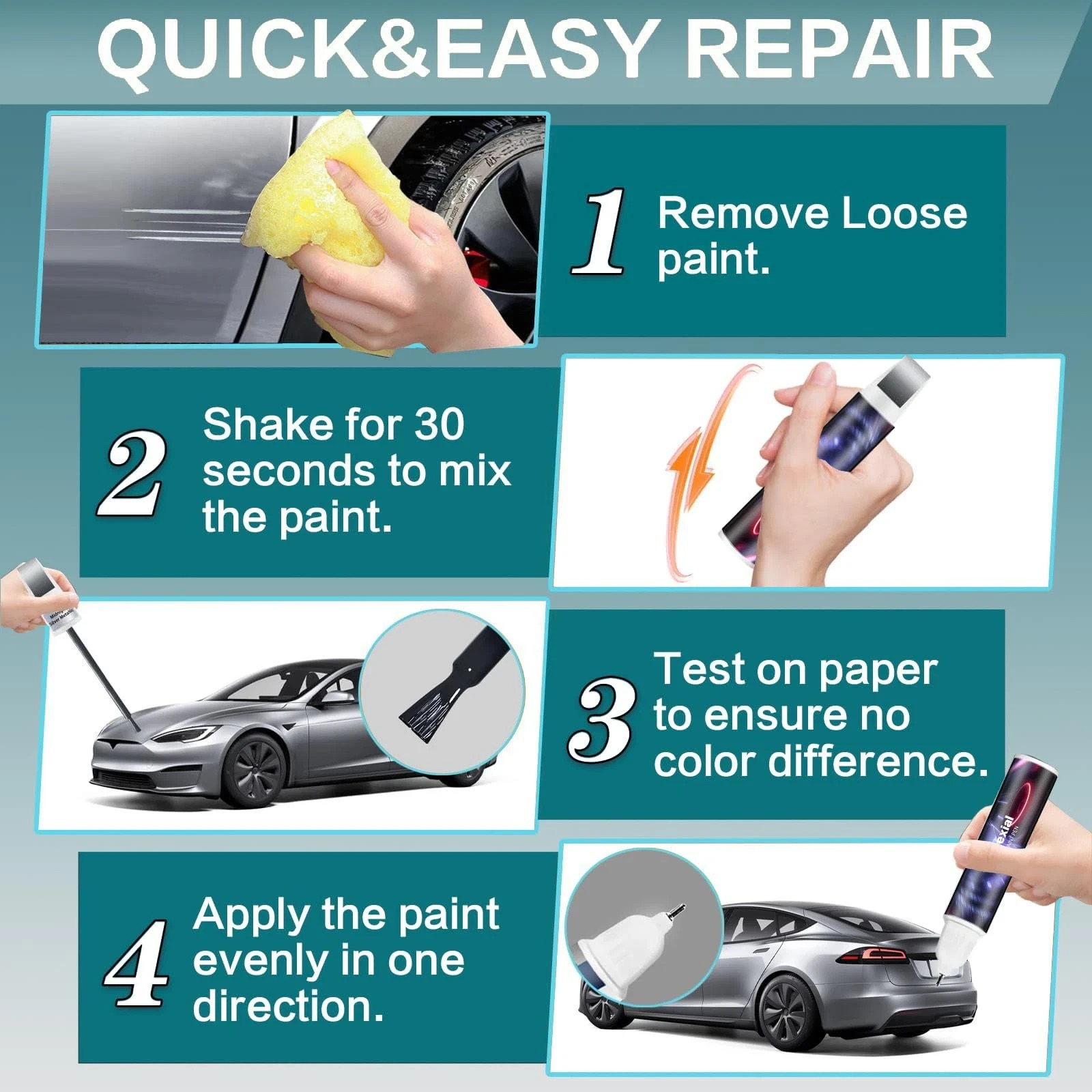 Touch Up Paint for Tesla Midnight Silver Metallic PMNG Repair Pen