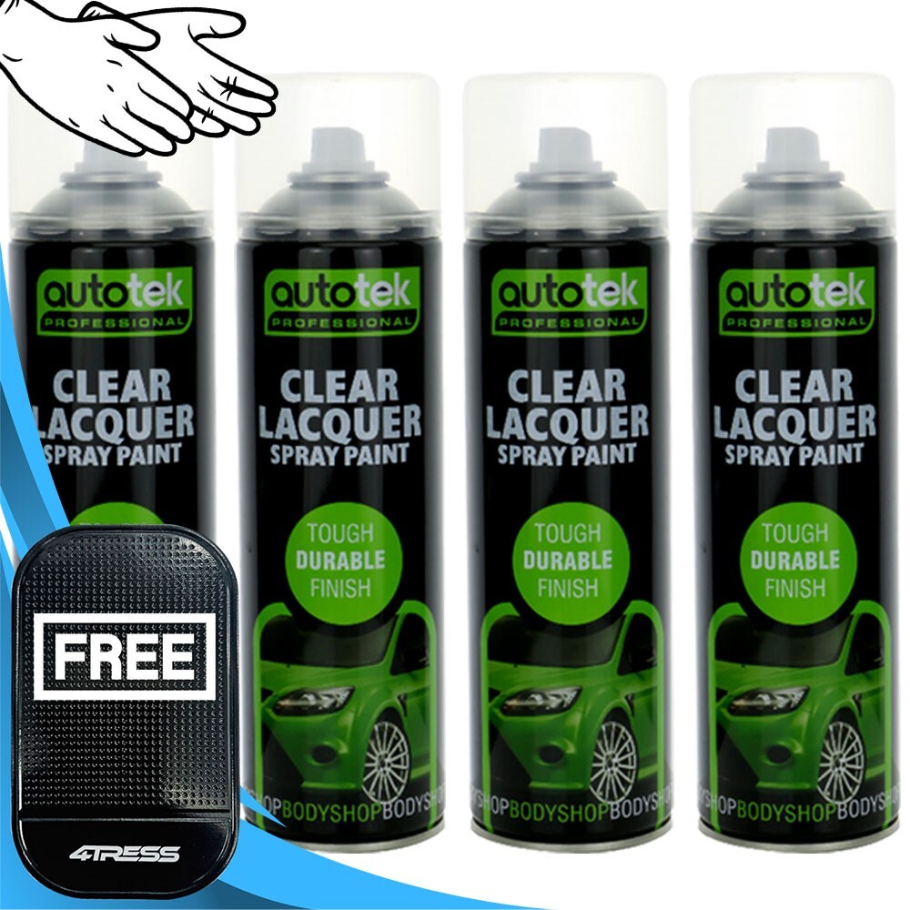 4 x 500ml AUTOTEK Professional Gloss Clear Lacquer Spray Paint Aerosol Can+G+M