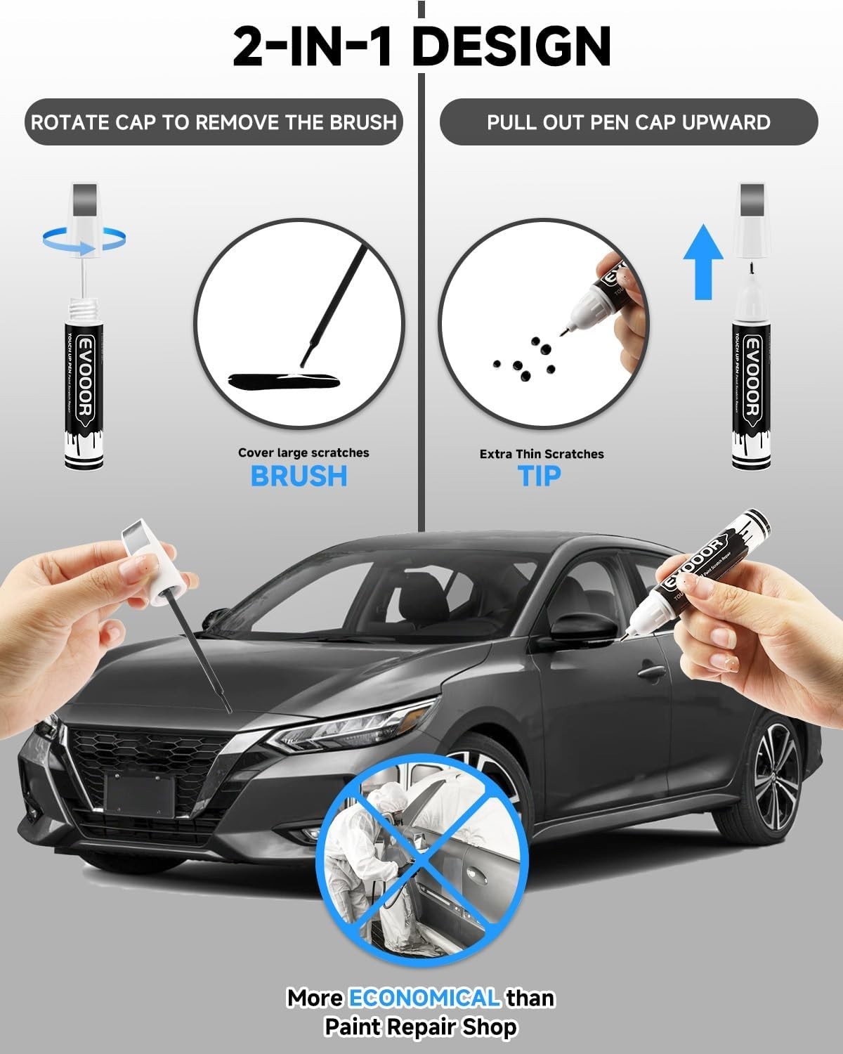 Gun Metallic Touch Up Paint for All Nissan Models, 2-in-1 Pen Design – 0.4 Fl Oz