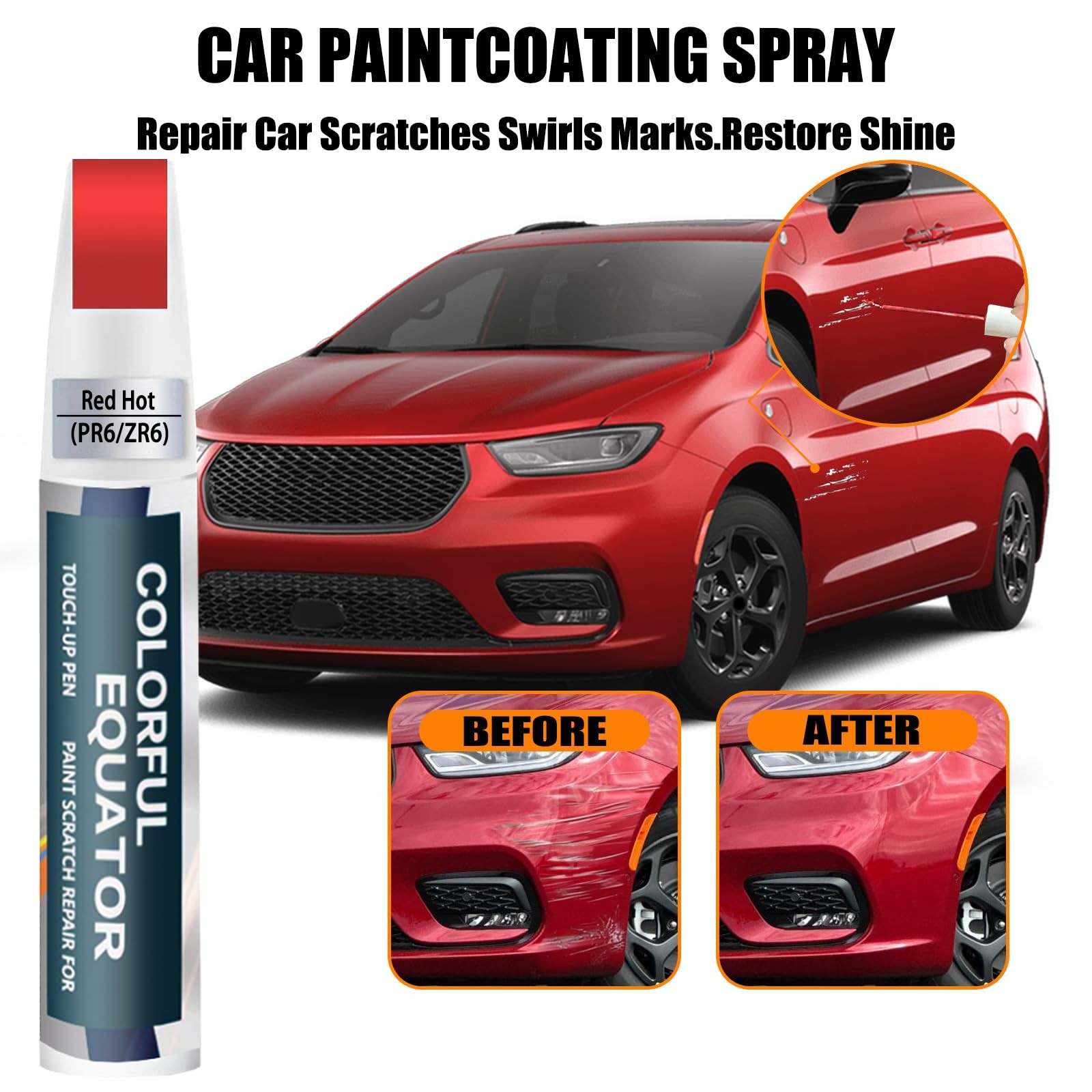 Touch Up Paint Pen For Chrysler PR6 ZR6 Red Hot Automotive Paint Repair