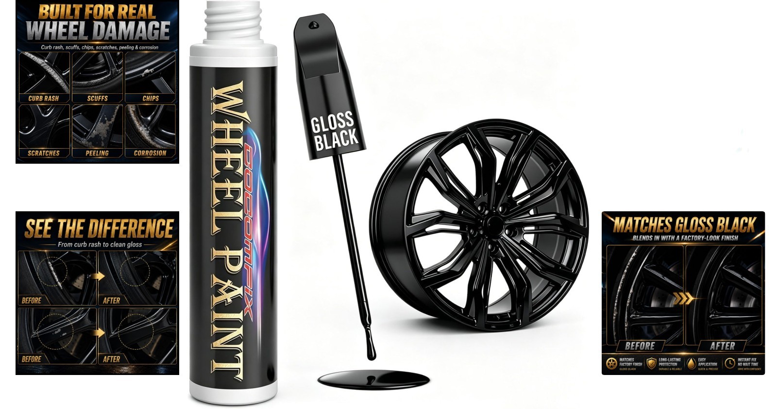 Gloss Black Rim Touch Up Paint, Rim Paint, Wheel Scratch Repair Kit for Curb …