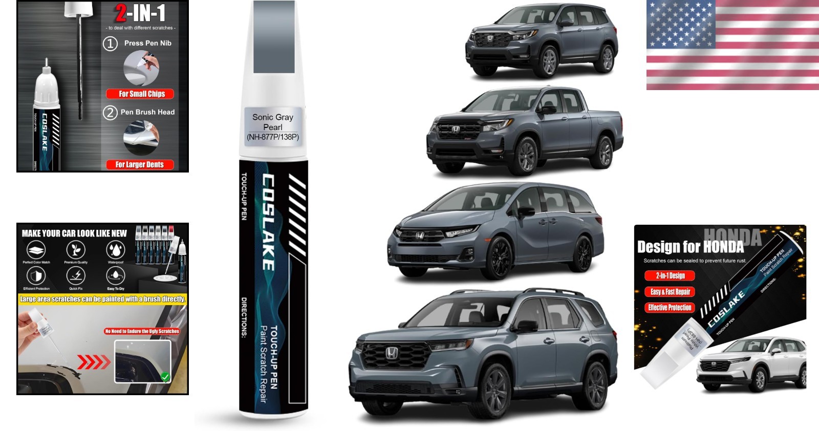 Sonic Gray Pearl Touch-Up Paint for Honda NH-877P – Fast-Drying Scratch Repair
