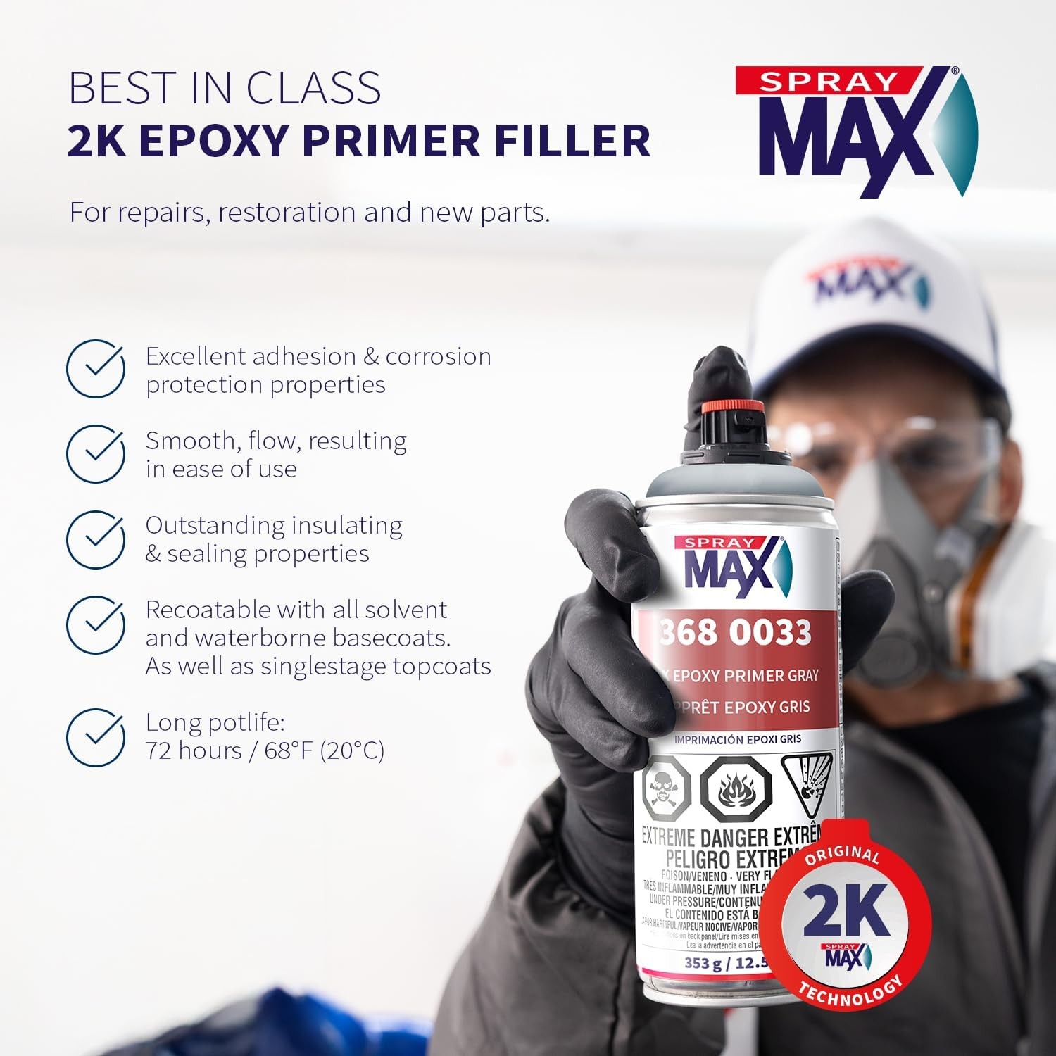 SprayMax 3680033 2K Epoxy Primer Aerosol, Gray 13.3 oz Two-Component