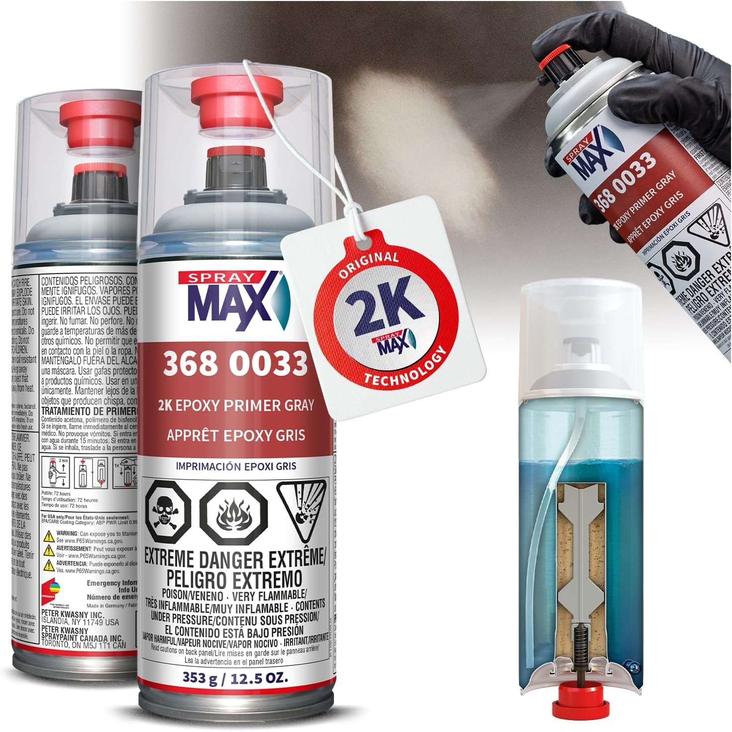 SprayMax 3680033 2K Epoxy Primer Aerosol, Gray 13.3 oz Two-Component