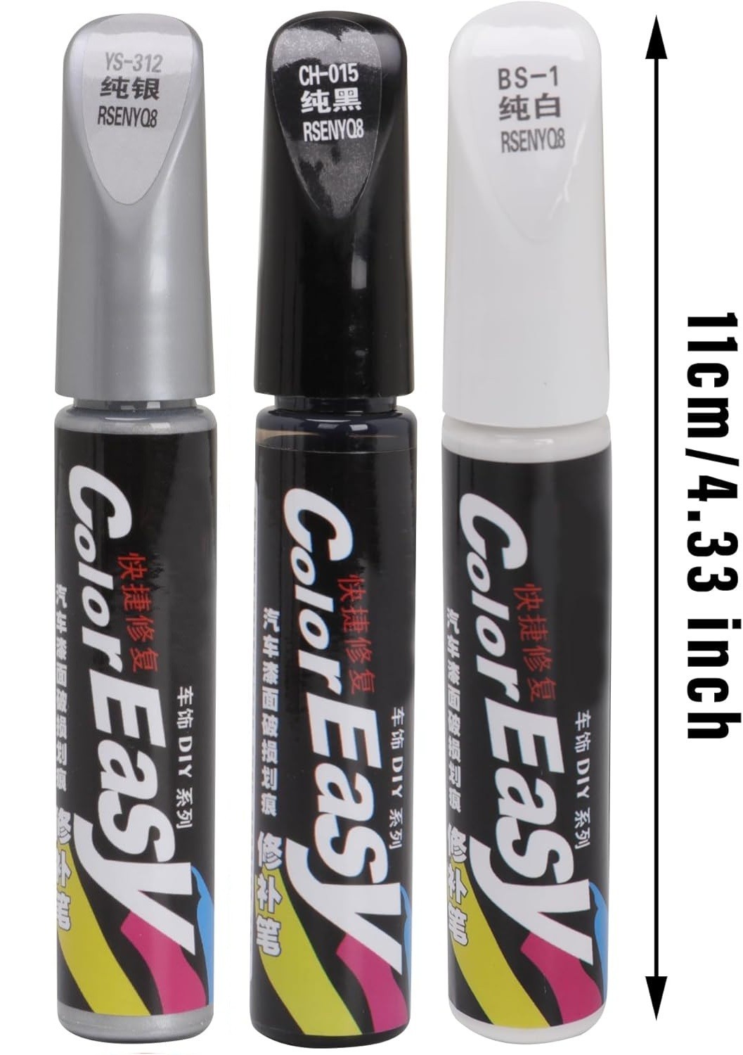 15 Car Touch Up Paints Scratch Repair – Mixed Lot (3 White+5 Black+7 Silver)