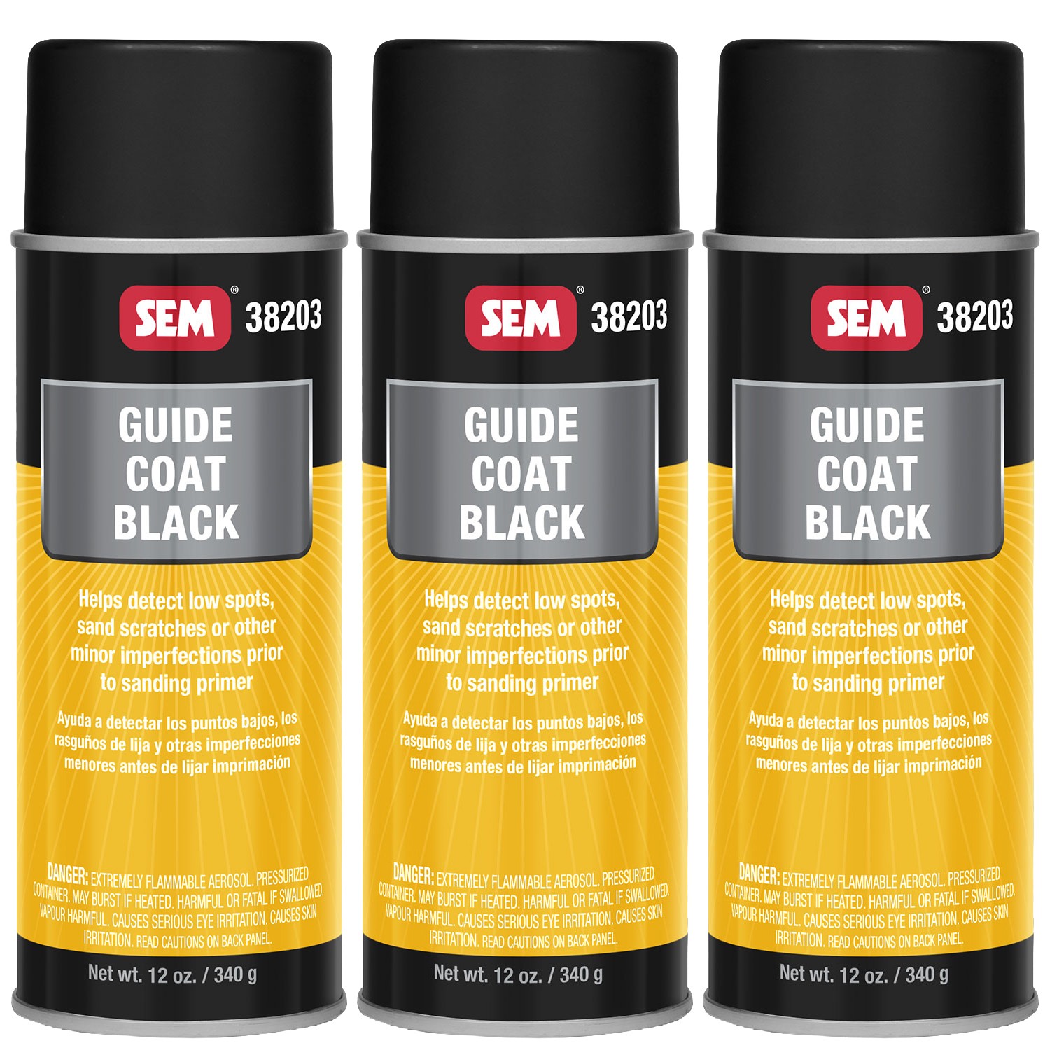 SEM Paint Guide Coat Primer Flat Black Aerosol 12 oz. Ea 38203, 3 Pack