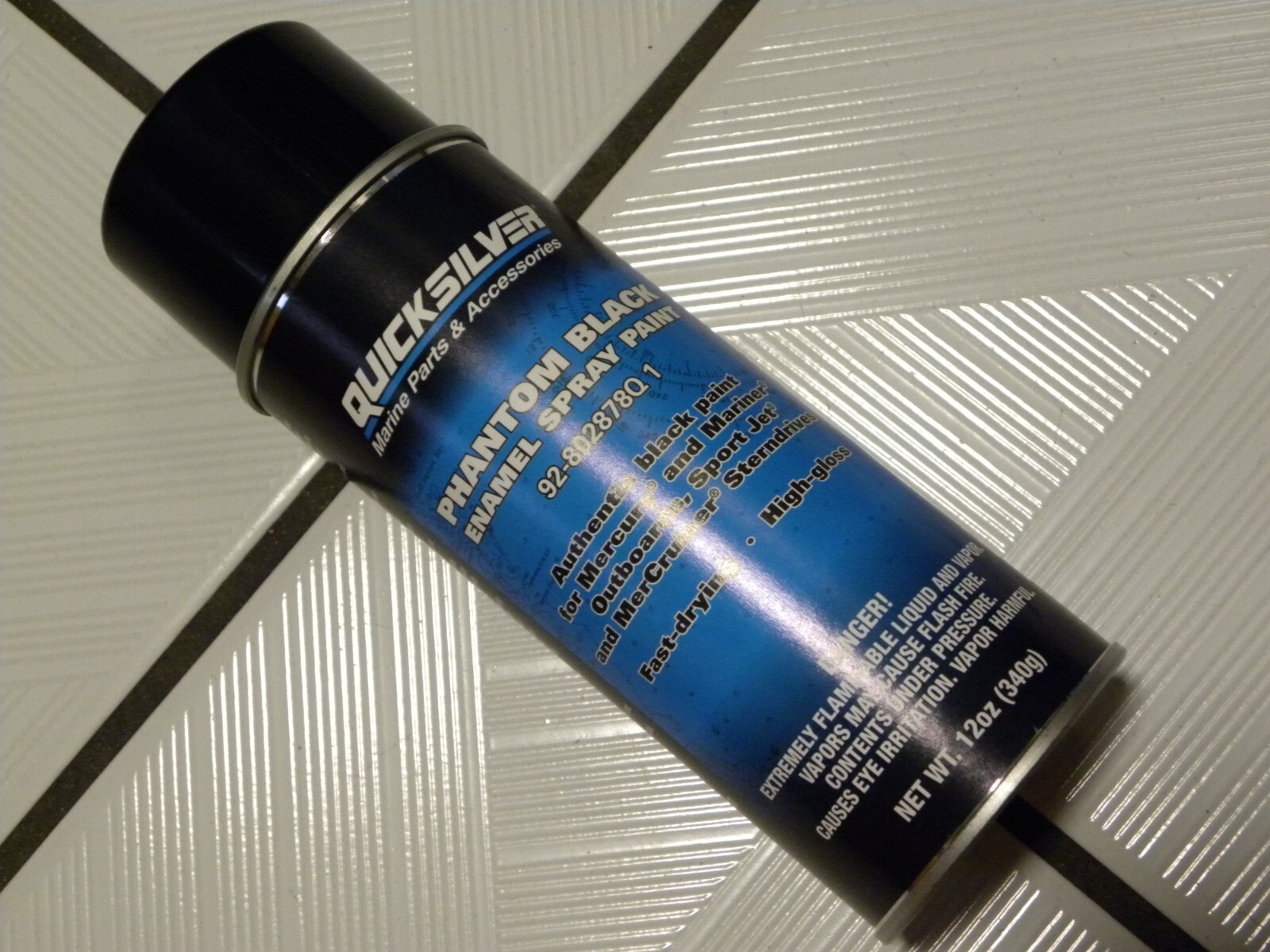 QUICKSILVER MERCURY MARINER spray paint 12 ounce can GLOSS BLACK enamel OEM NOS