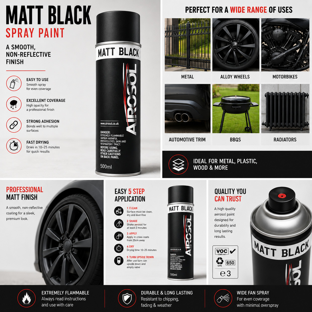 2 x Matt Black Aerosol Spray Paint 500ml Car Chassis Underbody Sill Trim 2 Pack