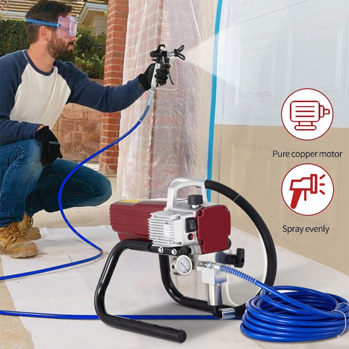 2.5HP Electric Airless Paint Sprayer High Efficient 3300PSI W/Extension Rod 220V