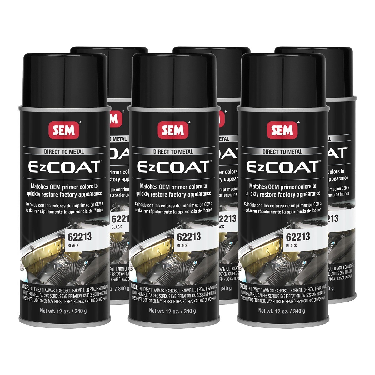 SEM 62213 EZ Coat Black Direct To Metal Spray Paint 12 oz (6 Pack)