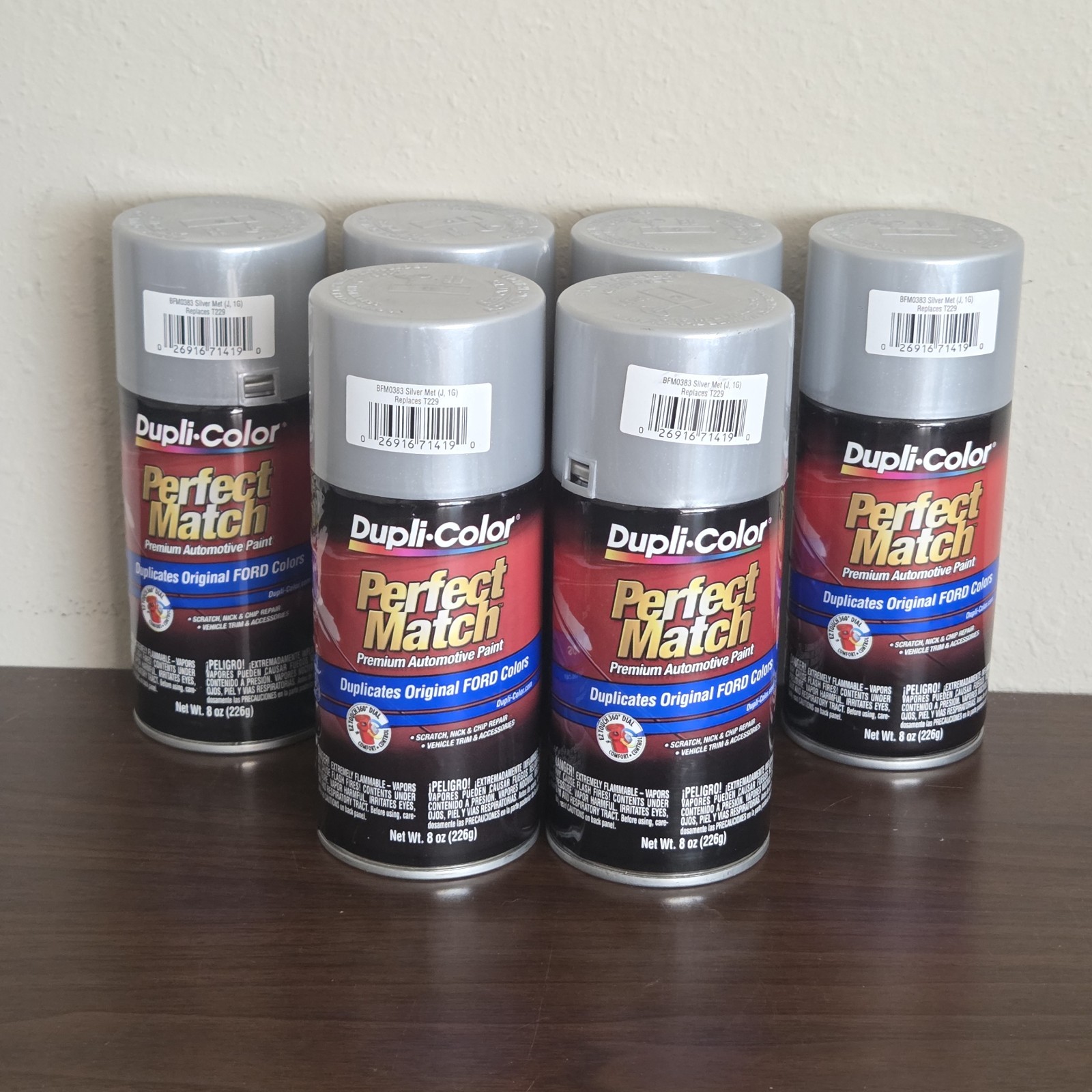 6 Pack 8oz. DupliColor Perfect Match Ford BFM0383 Silver Metallic T229