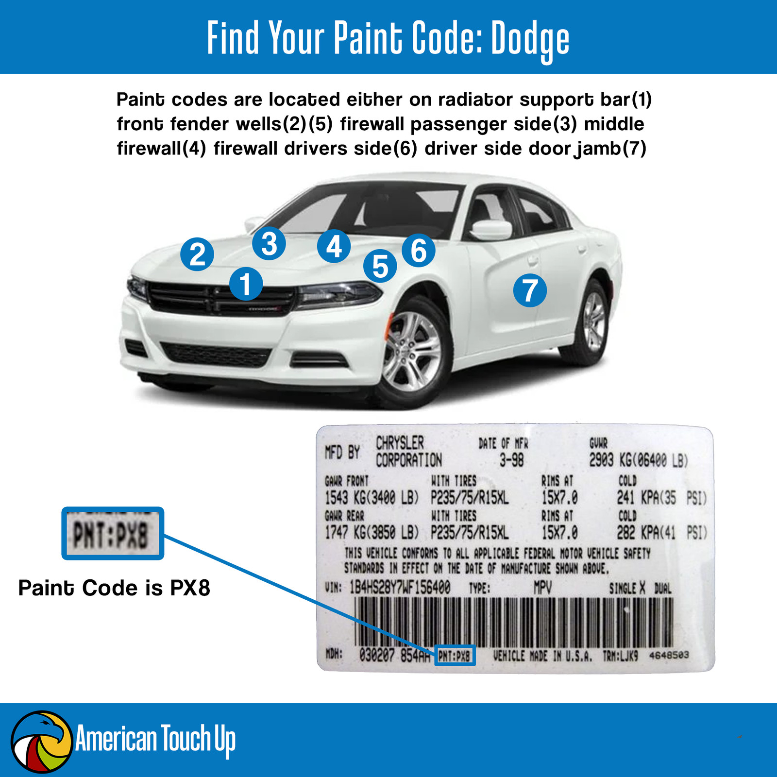 DODGE – Genuine OEM Automotive Touch Up/Spray Paint Kit SELECT YOUR COLOR CODE