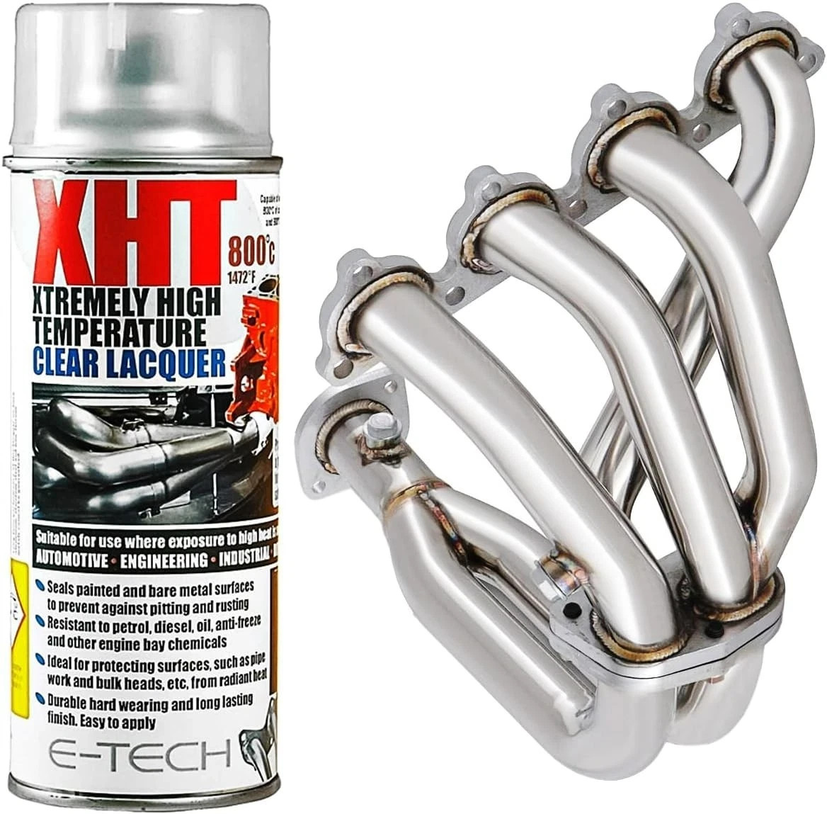 2 x E-TECH Clear Lacquer XHT High Temp Spray Paint 650°C Heat Resistant 400ml