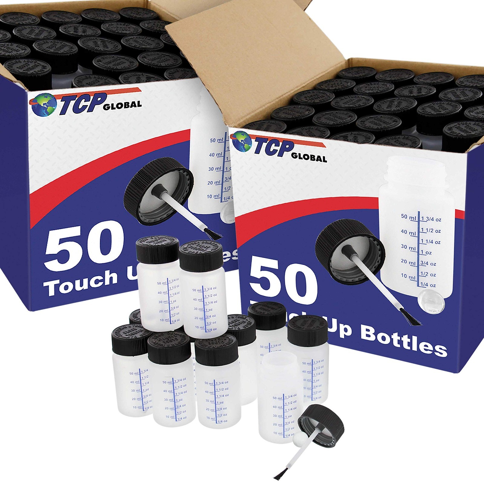 2oz Paint Touch-Up Bottles with Safety Lids – 100 Pack, Mixing Balls & Brushes f