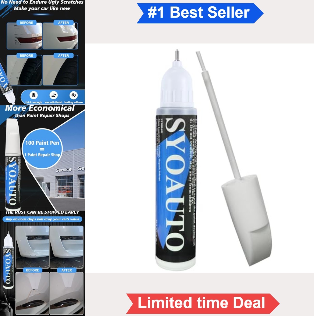 White Touch Up Paint for Cars Enamel Pen Brush Applicator 0.4 oz Pure White