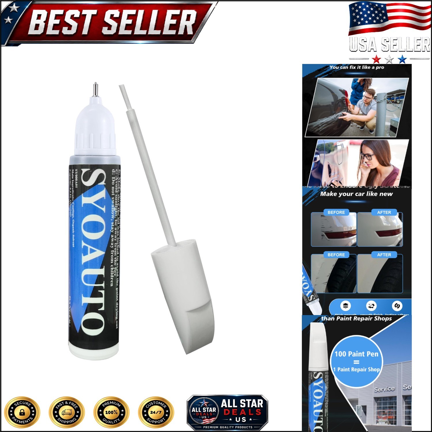 Rust-Resistant White Car Touch Up Paint – Quick-Dry Scratch Repair Pen 0.4 oz