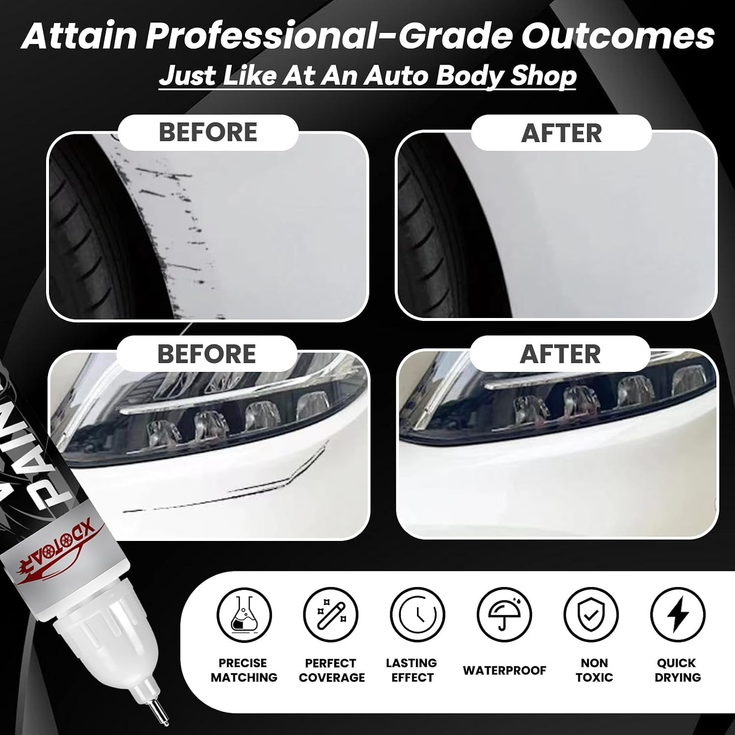 White Car Paint Touch Up Pen, Color Accurate Touch Up Paint for Cars, Profess…