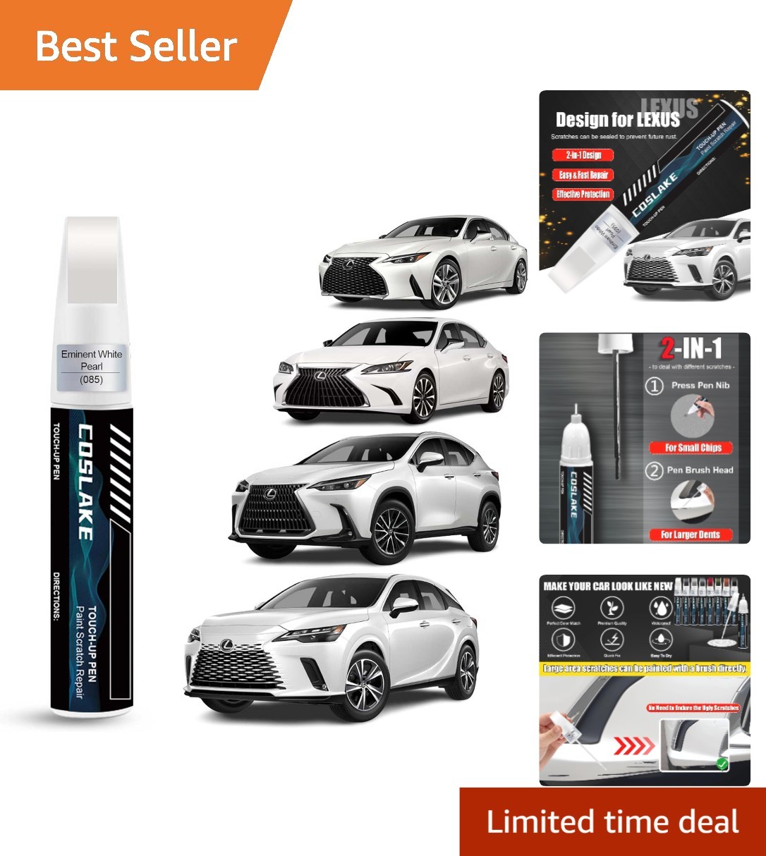 Fast-Drying Eminent White Pearl(085) Touch Up Paint for Lexus Cars – 0.41 Fl Oz
