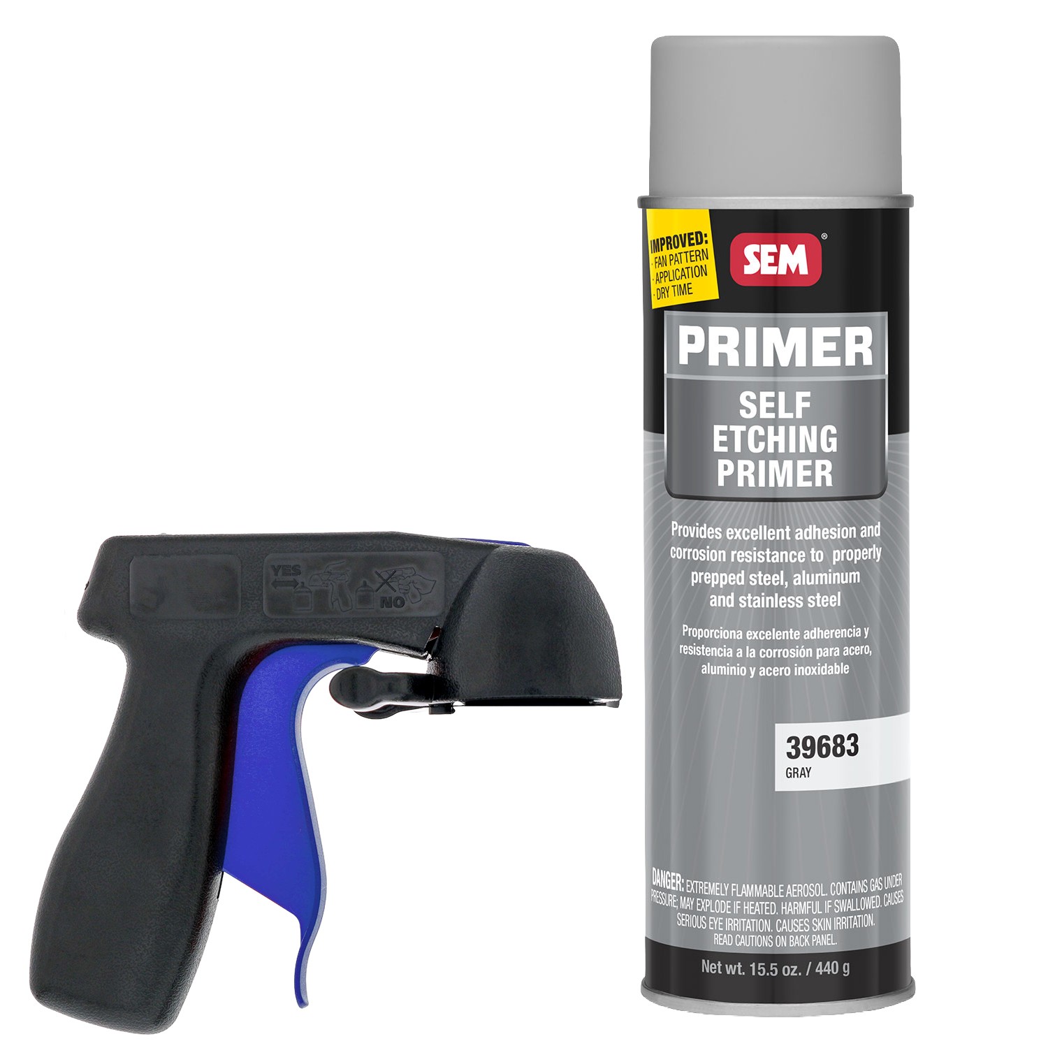 SEM Self Etching Primer Gray Aerosol 15.5oz. 39683 with Spray Can Trigger Handle