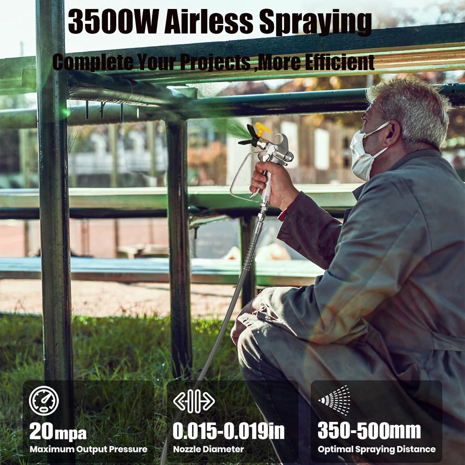 3500W Electric Airless Paint Sprayer High Efficient 3300PSI W/Extension Rod 110V