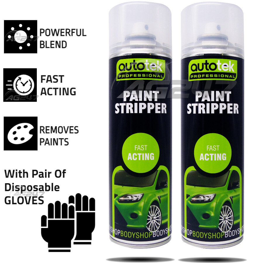 2 x 500ml AUTOTEK Varnish Coating Paint Stripper Remover Aerosol Can+ Glove+M