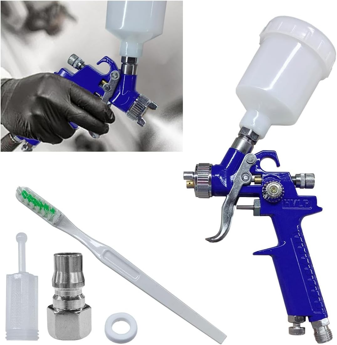 Mini HVLP Touch Up Spray Gun with 0.8 mm Nozzle, 125 cc Cup 0.8, White+Blue
