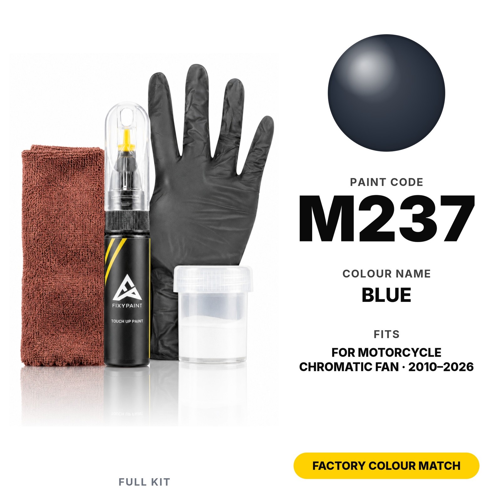 Motorcycle Chromatic Fan M237 Blue Colour Matched Touch Up Paint Full Kit