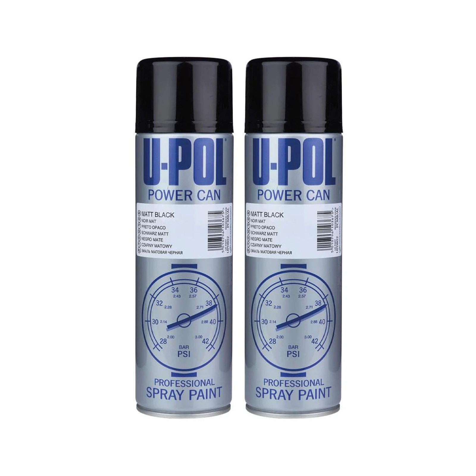 U-Pol Power Can MATT BLACK Paint 500ml x 2 Car Spray Aerosol