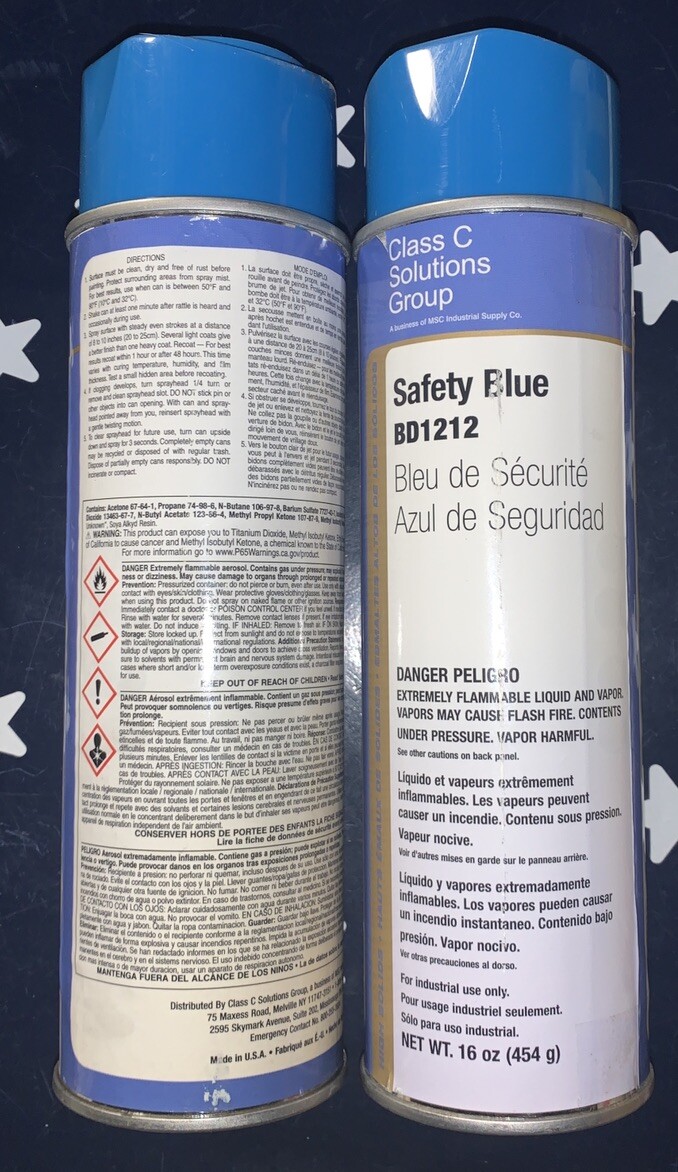 2 Cans X Class C Solutions Group Safety Blue Spray Paint BD1212 16oz X 2