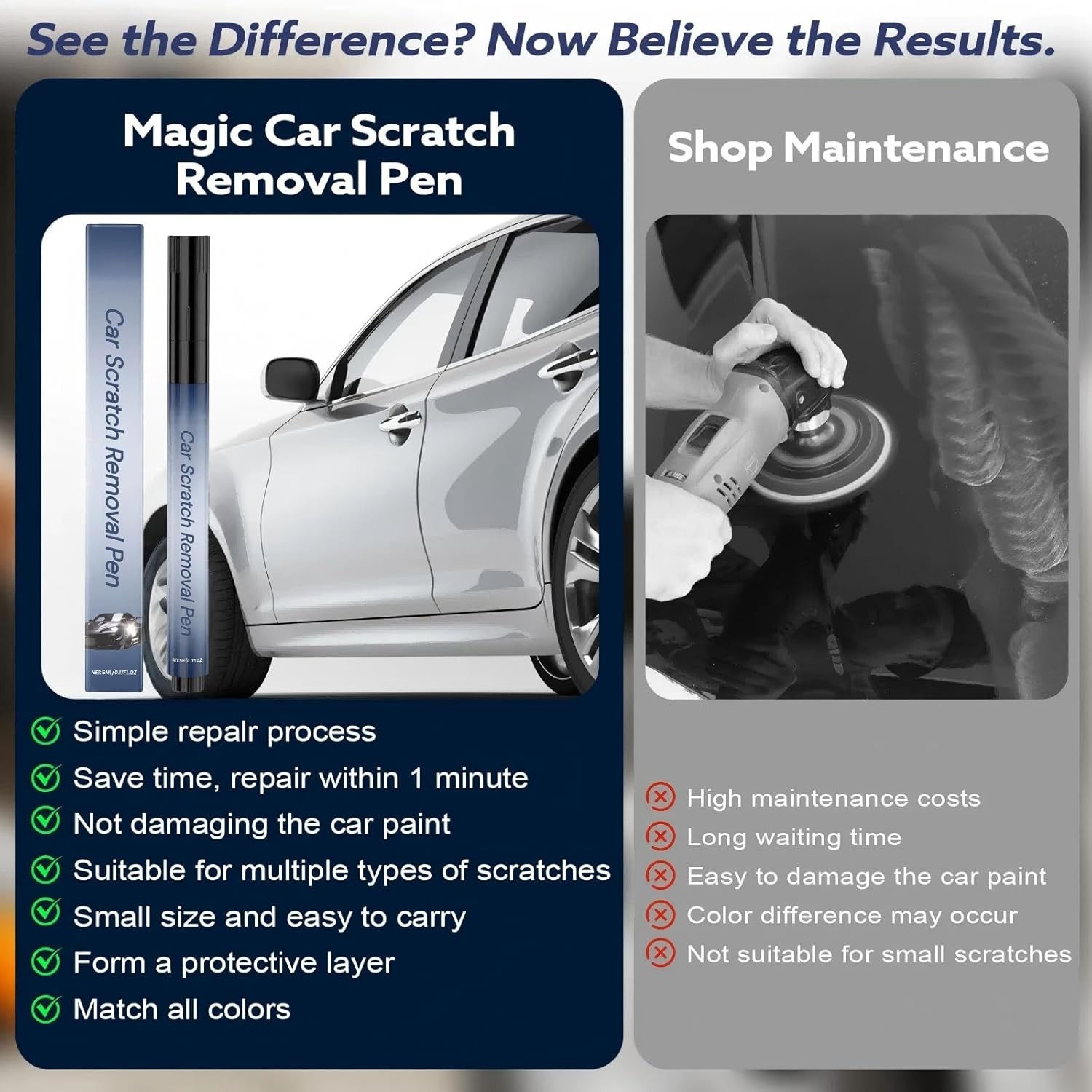 2Pcs Magic Scratch Remover Pen for Car Paint, Quick Fix Repair for All Color US