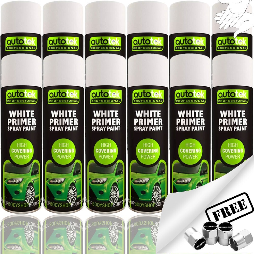 12x AUTOTEK WHITE PRIMER Aerosol Spray Paint Professional Hi Covering Power+G+CP