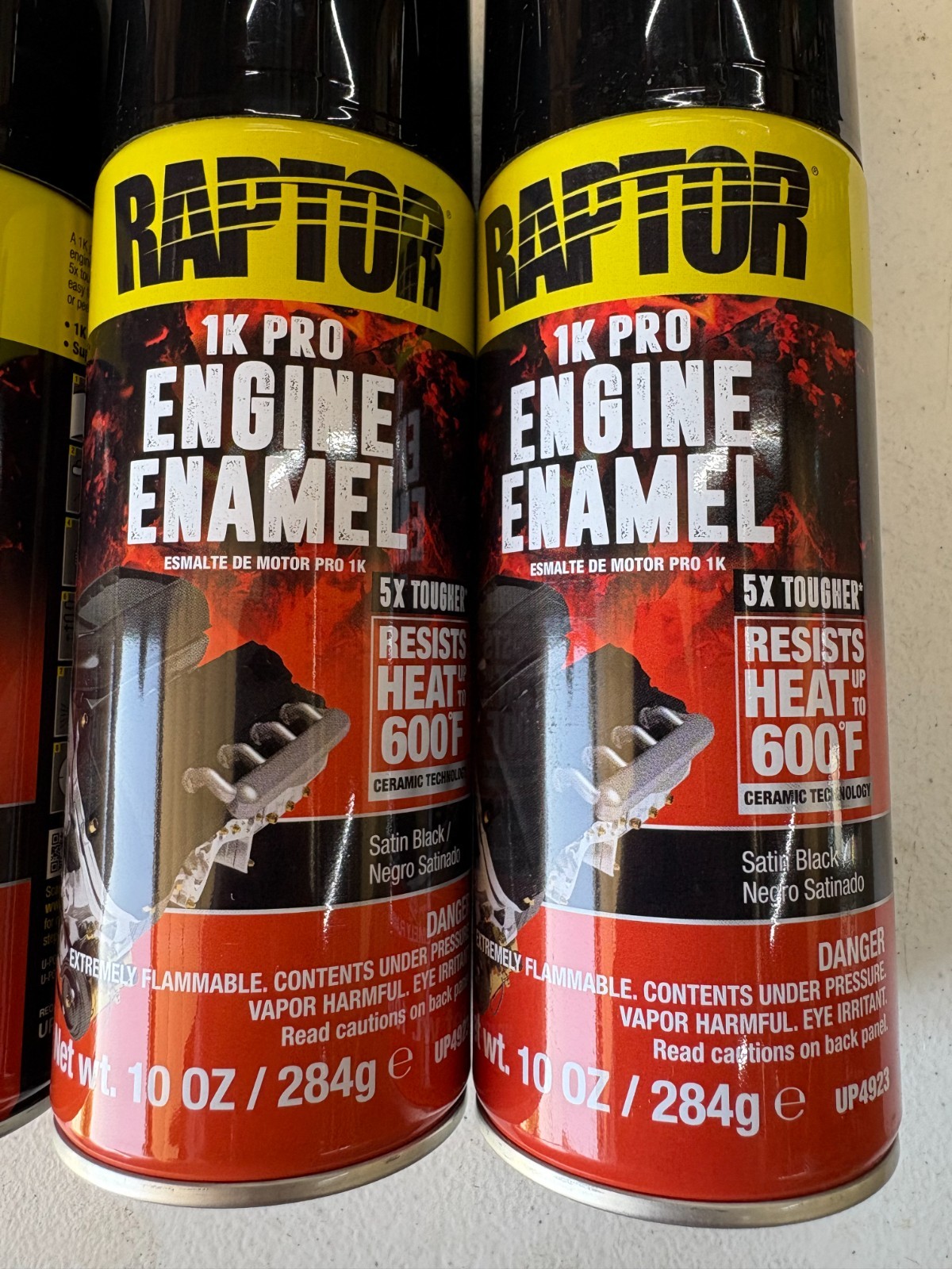 (3) UPOL RAPTOR UP4923 SATIN BLACK 1K PRO ENGINE ENAMEL 10 oz SPRAY CANS 600º