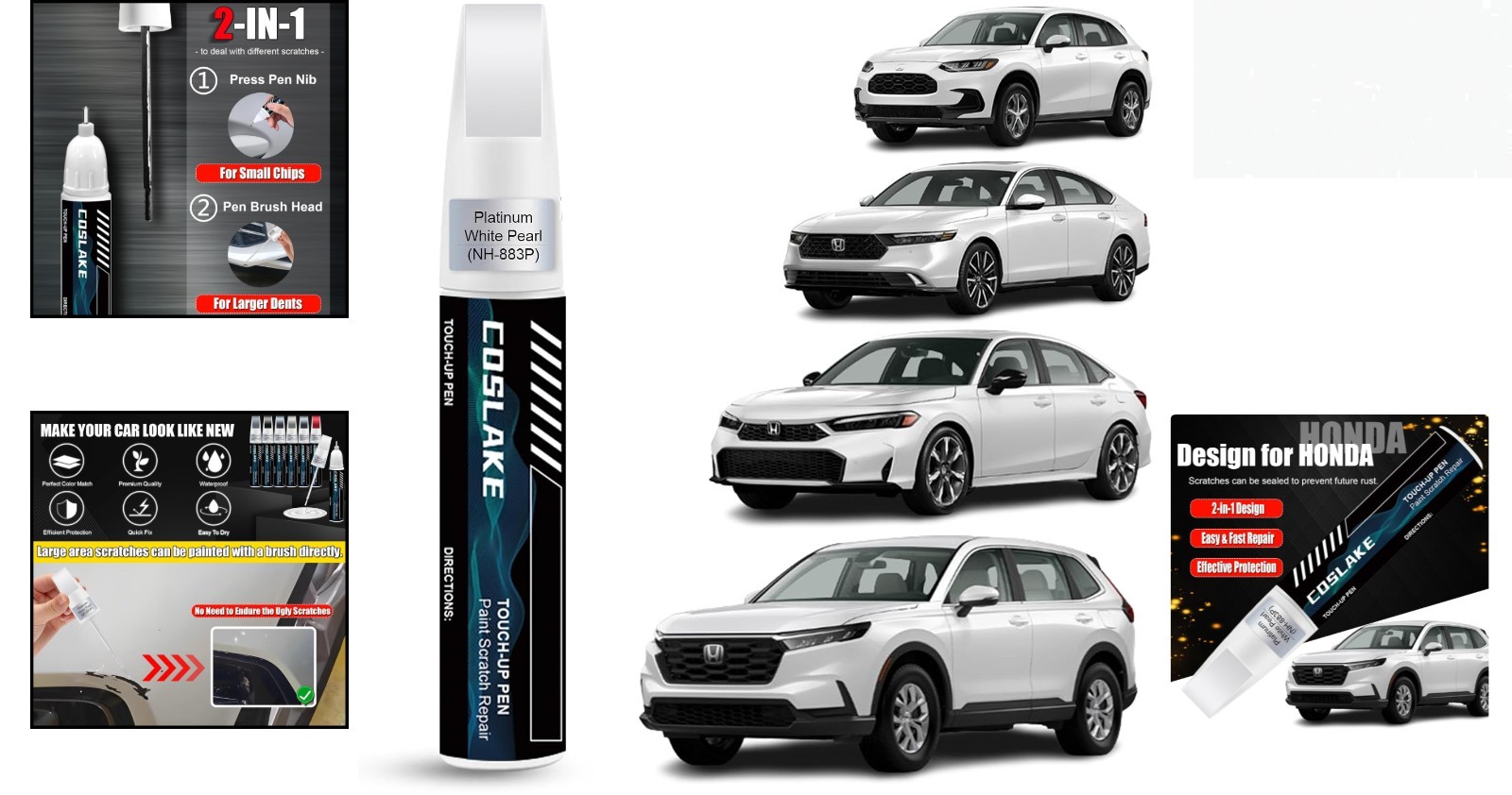 Quick & Easy Scratch Repair Touch Up Paint for Honda – Platinum White Pearl 12ml