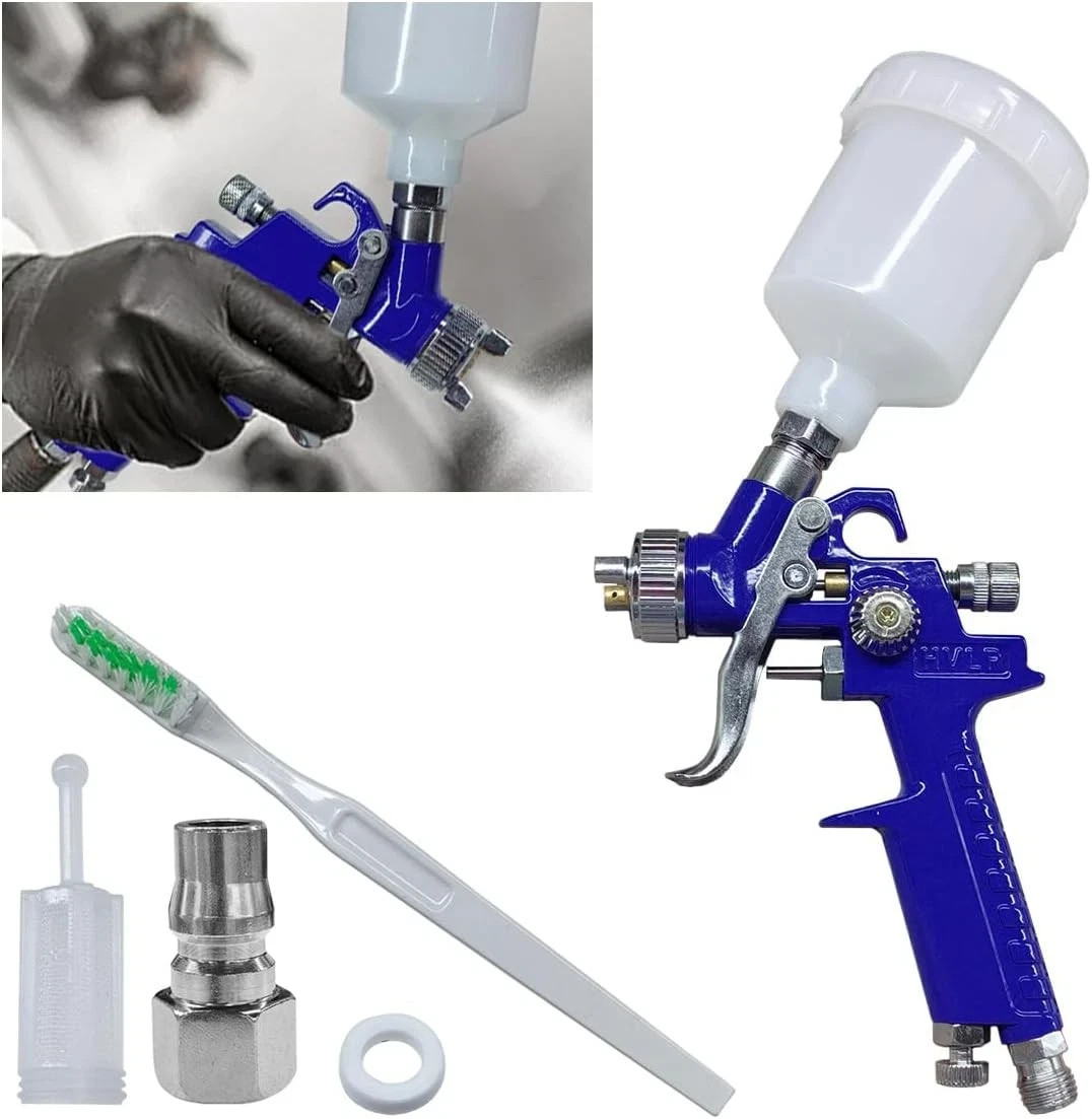 Mini HVLP Touch Up Spray Gun with 0.8 mm Nozzle, 125 cc Cup 0.8, White+Blue