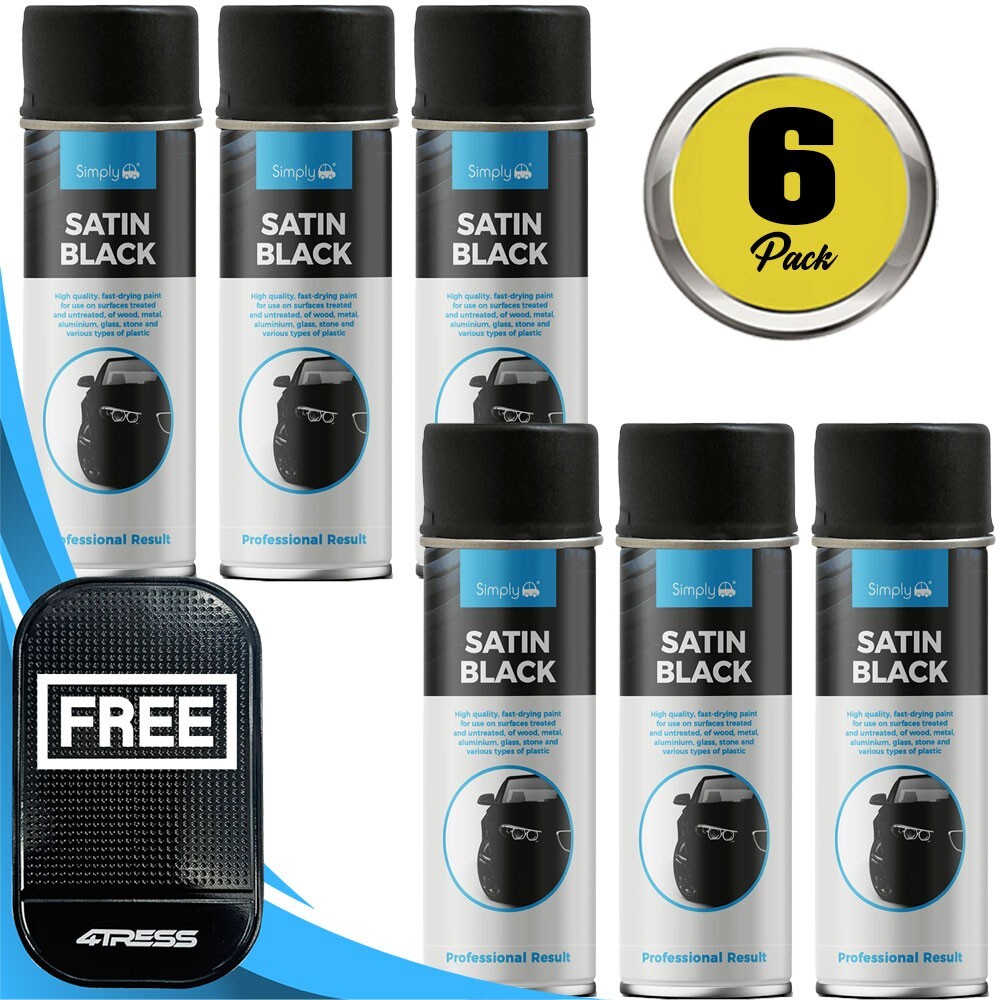 6 x 500ml SIMPLY Car Spray Paint Aerosol Cans Professional SATIN BLACK SP-034+M