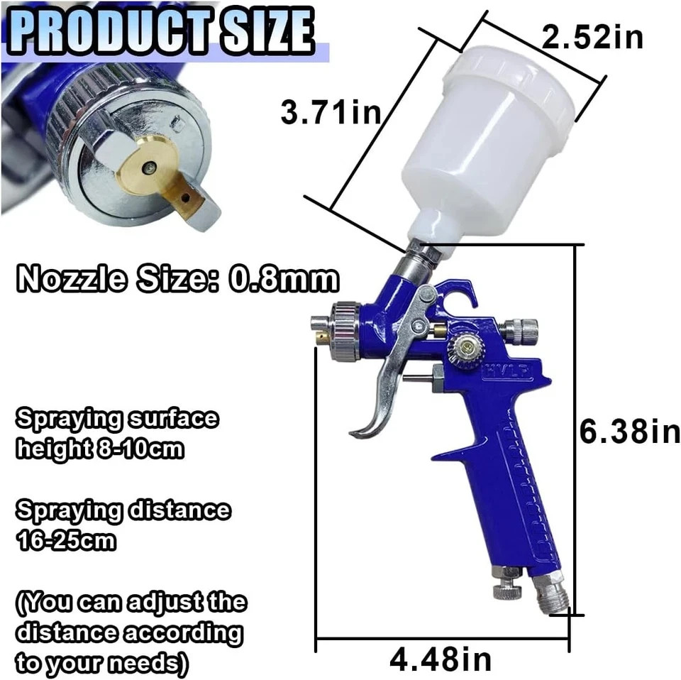 Mini HVLP Touch Up Spray Gun with 0.8 mm Nozzle, 125 cc Cup 0.8, White+Blue