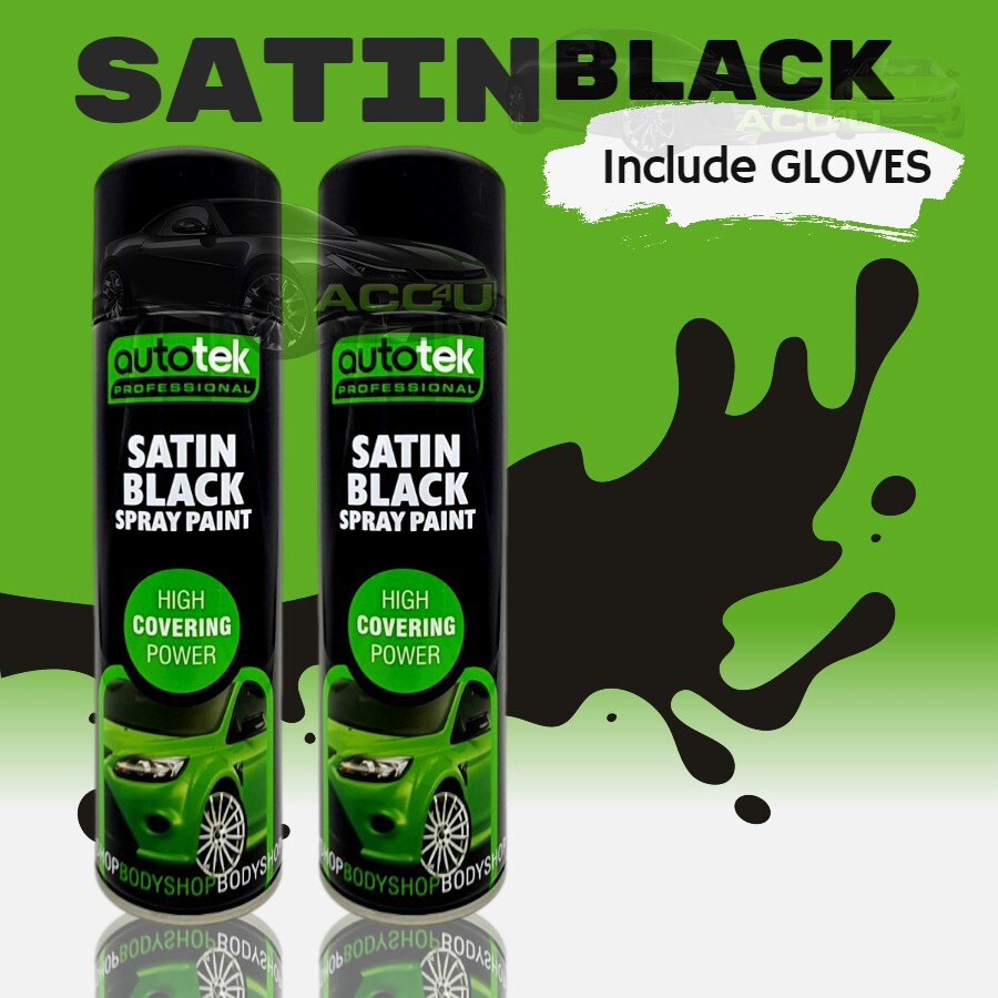 12 x 500ml AUTOTEK Professional Satin Black Spray Paint Aerosol Can+Gloves+M