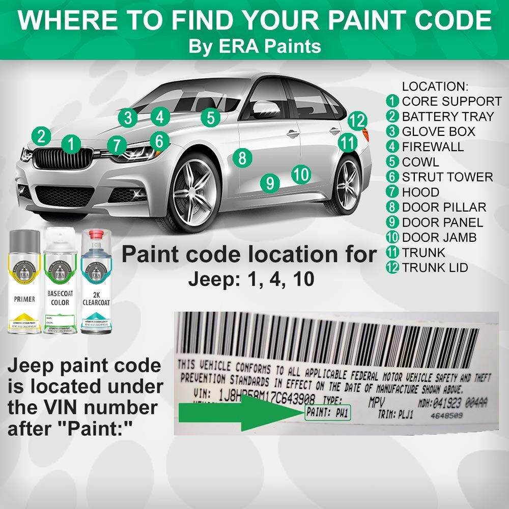 JEEP Genuine OEM Touch Up Spray Paint w/2K Clearcoat Opt – PICK YOUR COLOR