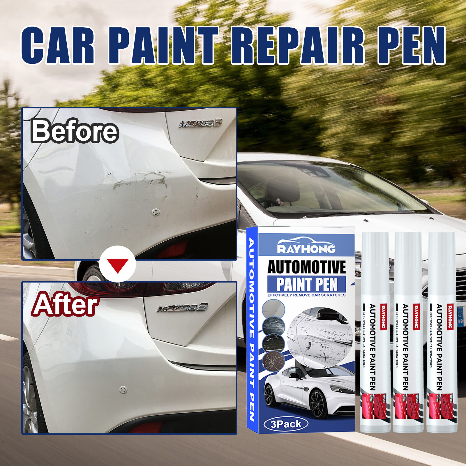 3Pcs Car Scratch Repair Paint Pen Auto Touch Up Pen Clear Remover Accessories US