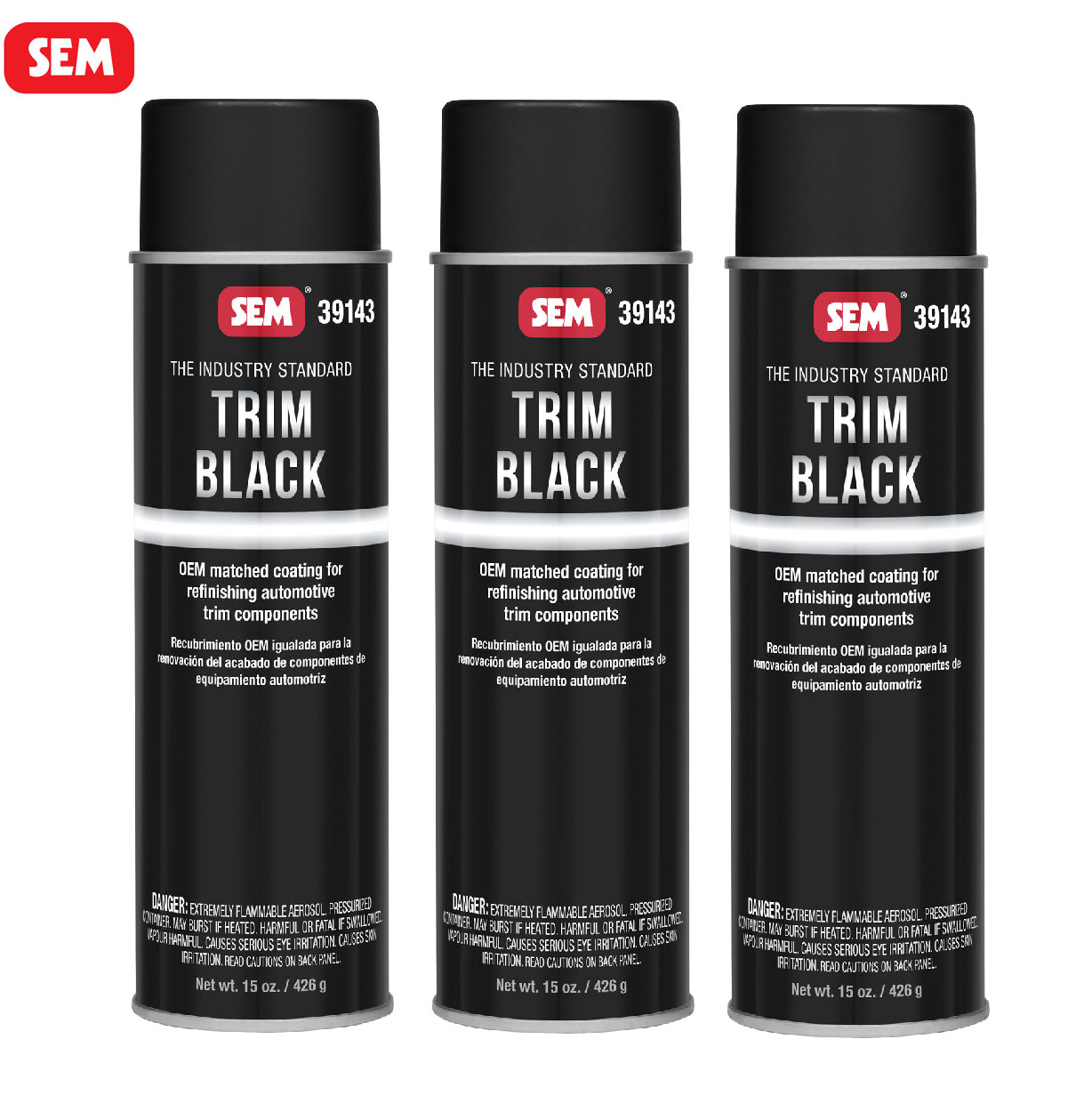 SEM Products 39143 Trim Black Aerosol Spray Can 15 oz. Auto Body Paint (3 Cans)
