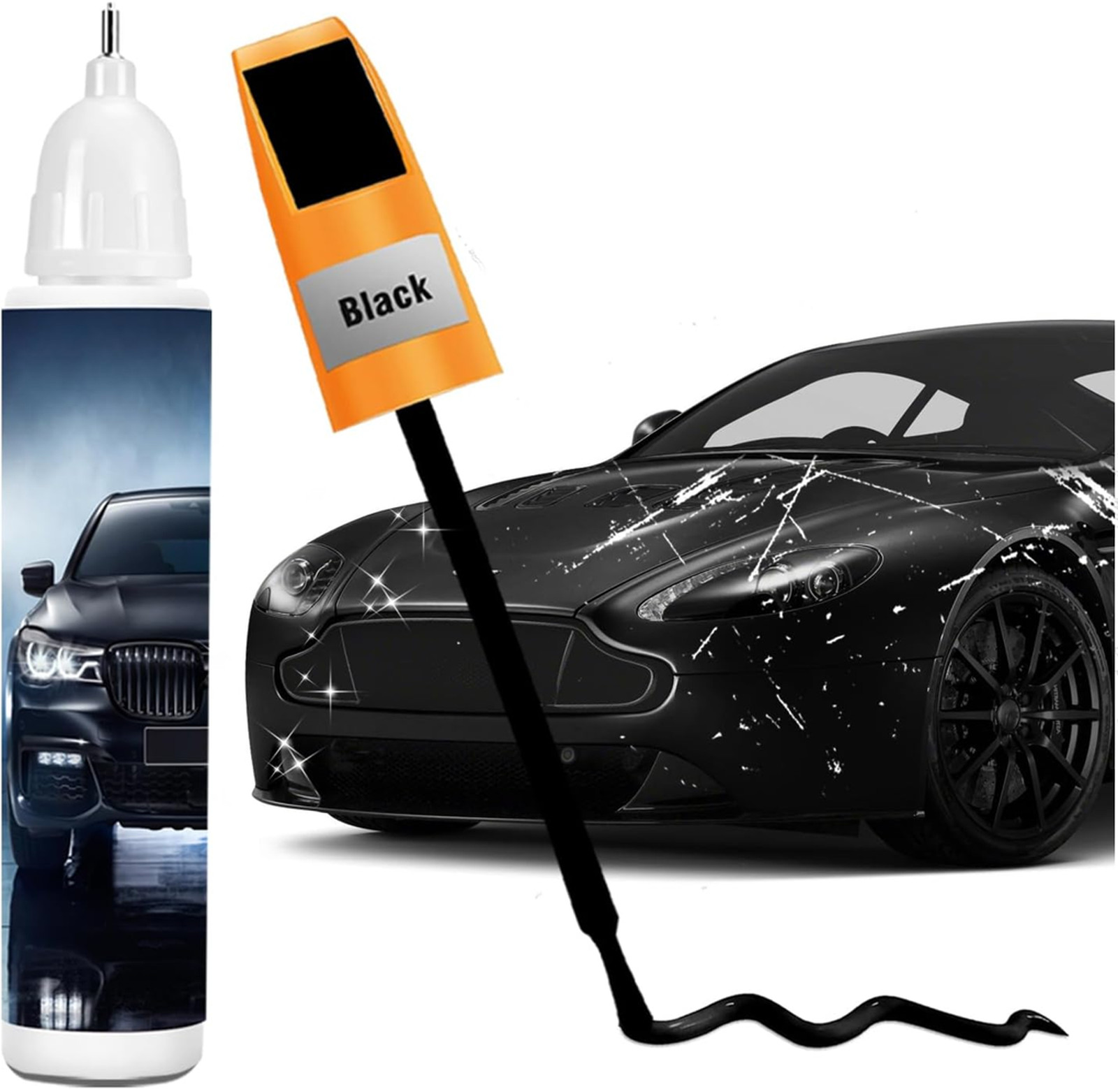 Black Car Touch Up Paint Pen 2-in-1 Gloss Automotive Scratch Repair Kit 0.4oz