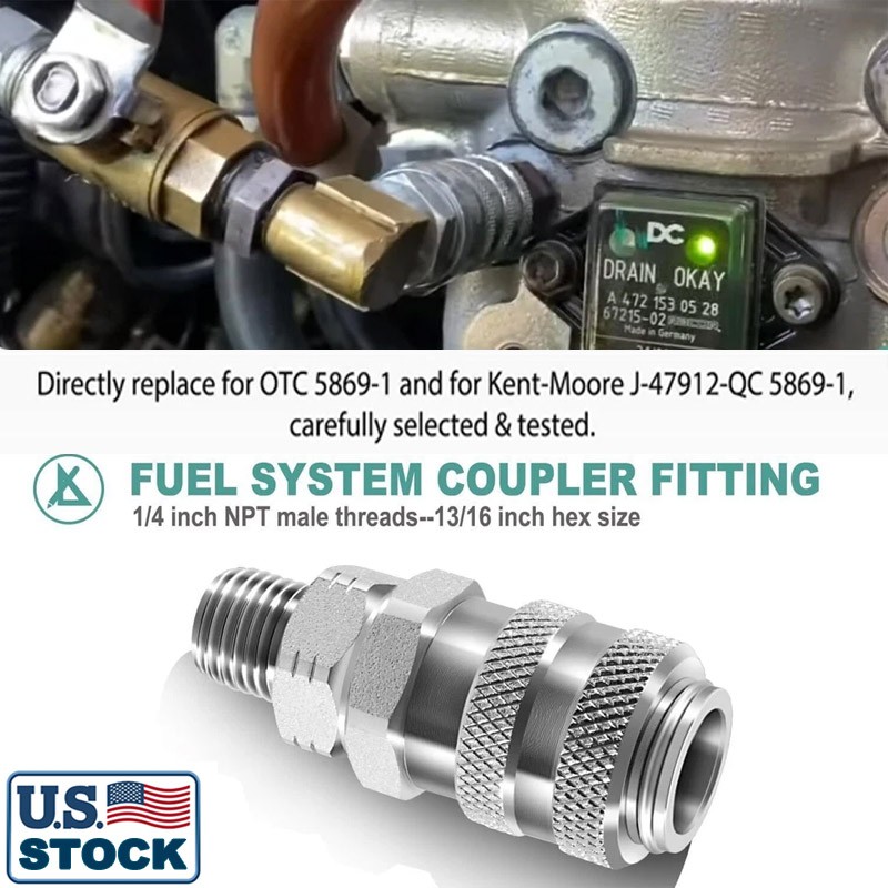 for OTC 5869-1 & J-47912-QC Fuel System Coupler Fitting for Detroit Diesel S60