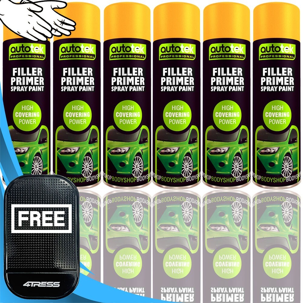 6x 500ml AUTOTEK FILLER PRIMER Professional Aerosol Spray Paint Fast Drying+G+M