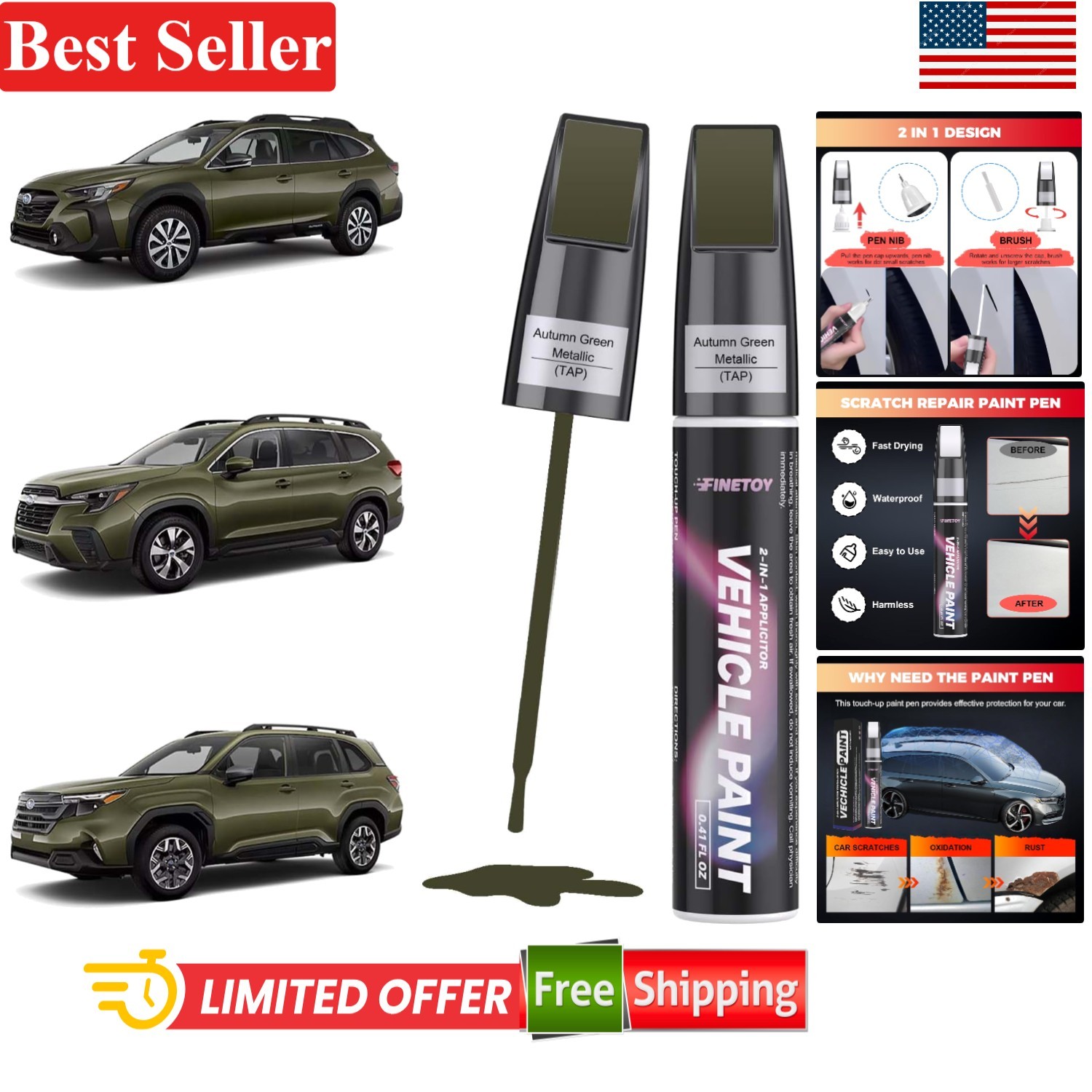 Car Touch Up Paint Pen for Subaru Autumn Green Metallic 12ml