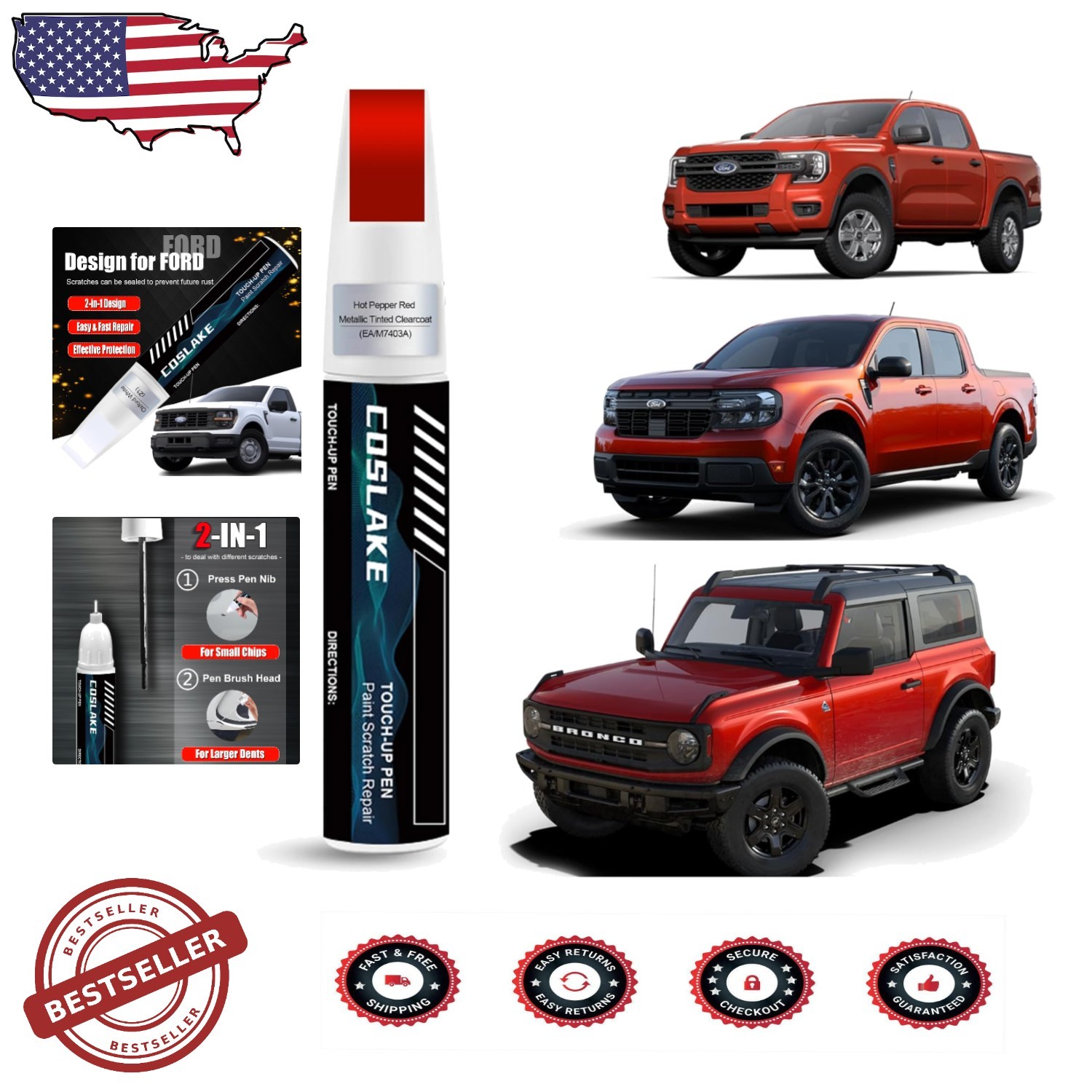 Ford Hot Pepper Red Metallic Touch Up Paint – 12ml Scratch Repair Kit