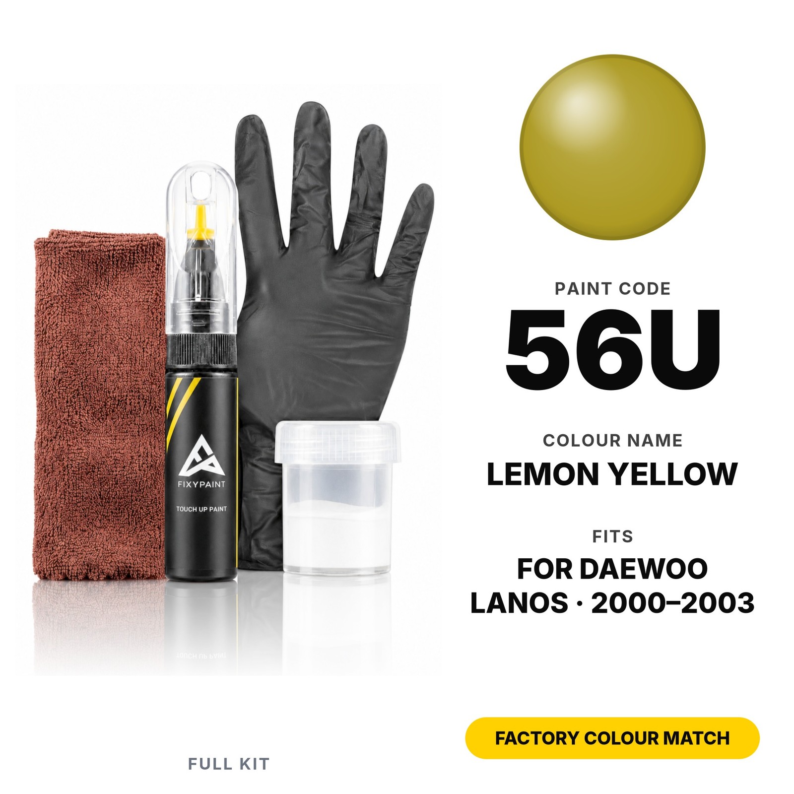 Touch Up Paint For Daewoo Lanos 56U Lemon Yellow Full Kit Factory Colour Match